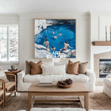 Large Swim and Play Wall Art Blue Home Party Textured Wall Art Swim Painting For Livingroom