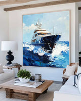 Large Sea Ship Wall Art Blue Cruise Ship Painting Textured Wall Art Painting Living Room Wall Art