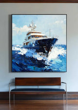 Large Sea Ship Wall Art Blue Cruise Ship Painting Textured Wall Art Painting Living Room Wall Art