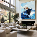 Large Sea Ship Wall Art Blue Cruise Ship Painting Textured Wall Art Painting Living Room Wall Art