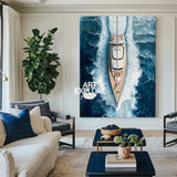 Large Sea Ship Canvas Wall Art Blue White Ship Wall Art Modern Fine Art Paintings for Sale