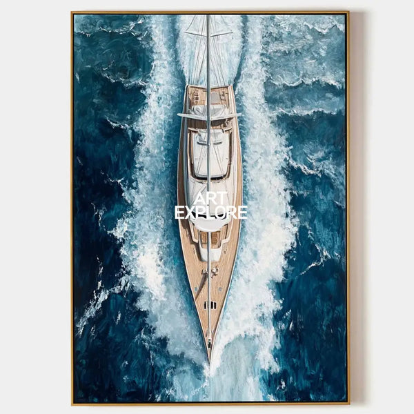 Large Sea Ship Canvas Wall Art Blue White Ship Wall Art Modern Fine Art Paintings for Sale