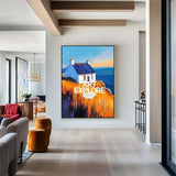 Large Country View Wall Art Blue Landscape Wall Art Modern Fine Art Paintings for Livingroom