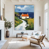 Red Cabin View Wall Art Large Textured Field Scenery Wall Art Modern Fine Art Paintings for Sale