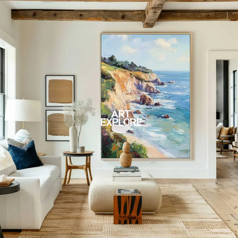 Seaside Landscape Oil Painting Large Textured Seaside Wall Art Modern Fine Art Paintings for Sale