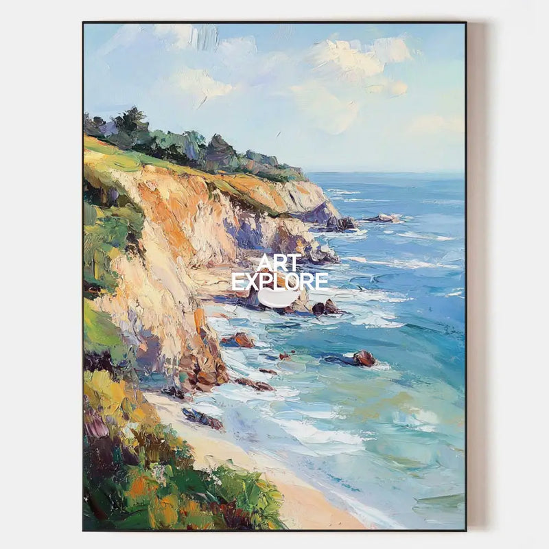 Seaside Landscape Oil Painting Large Textured Seaside Wall Art Modern Fine Art Paintings for Sale