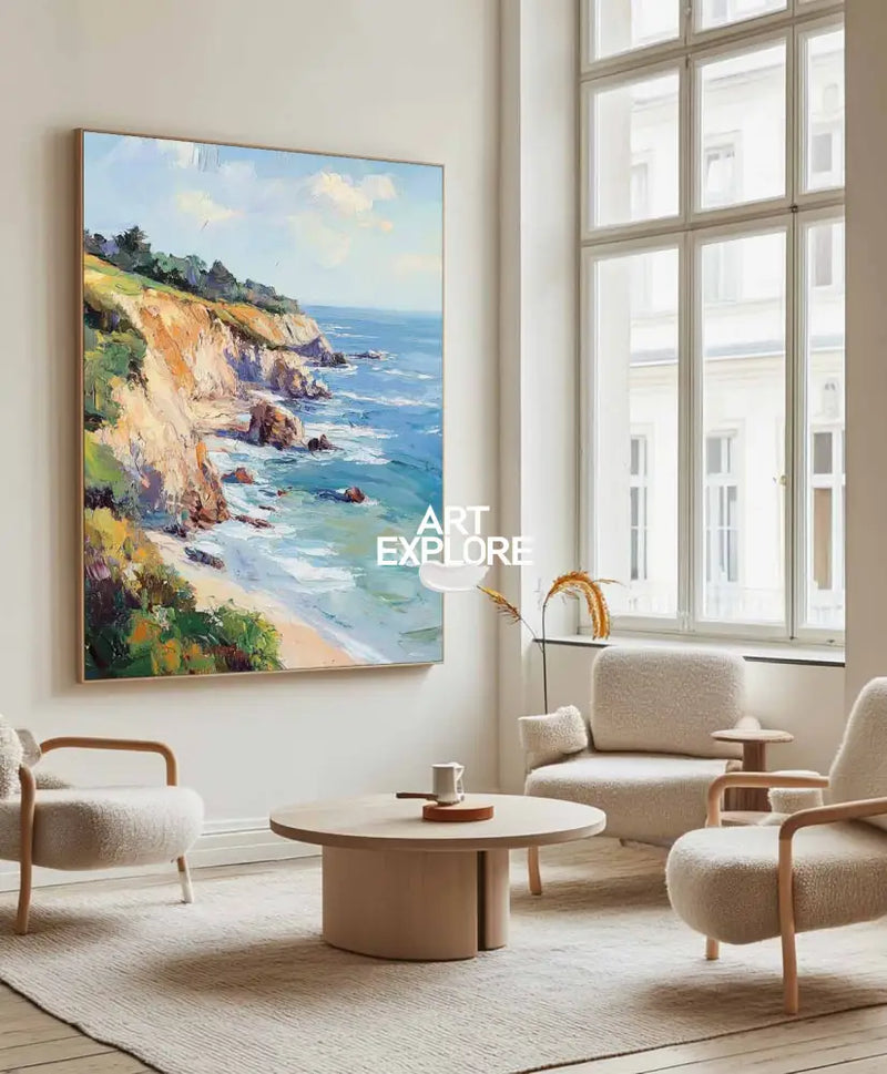Seaside Landscape Oil Painting Large Textured Seaside Wall Art Modern Fine Art Paintings for Sale