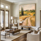 Modern Farmhouse Art Painting Large Landscape Painting Yellow Texture Countryside Wall Art for Sale