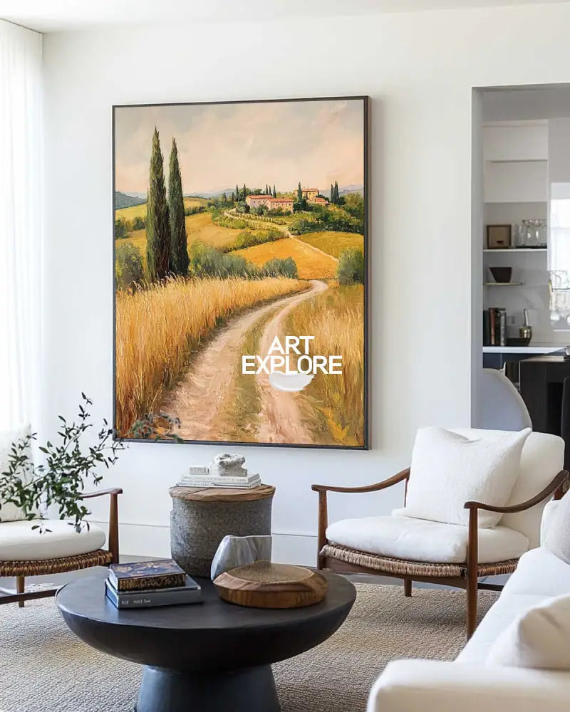 Modern Farmhouse Art Painting Large Landscape Painting Yellow Texture Countryside Wall Art for Sale