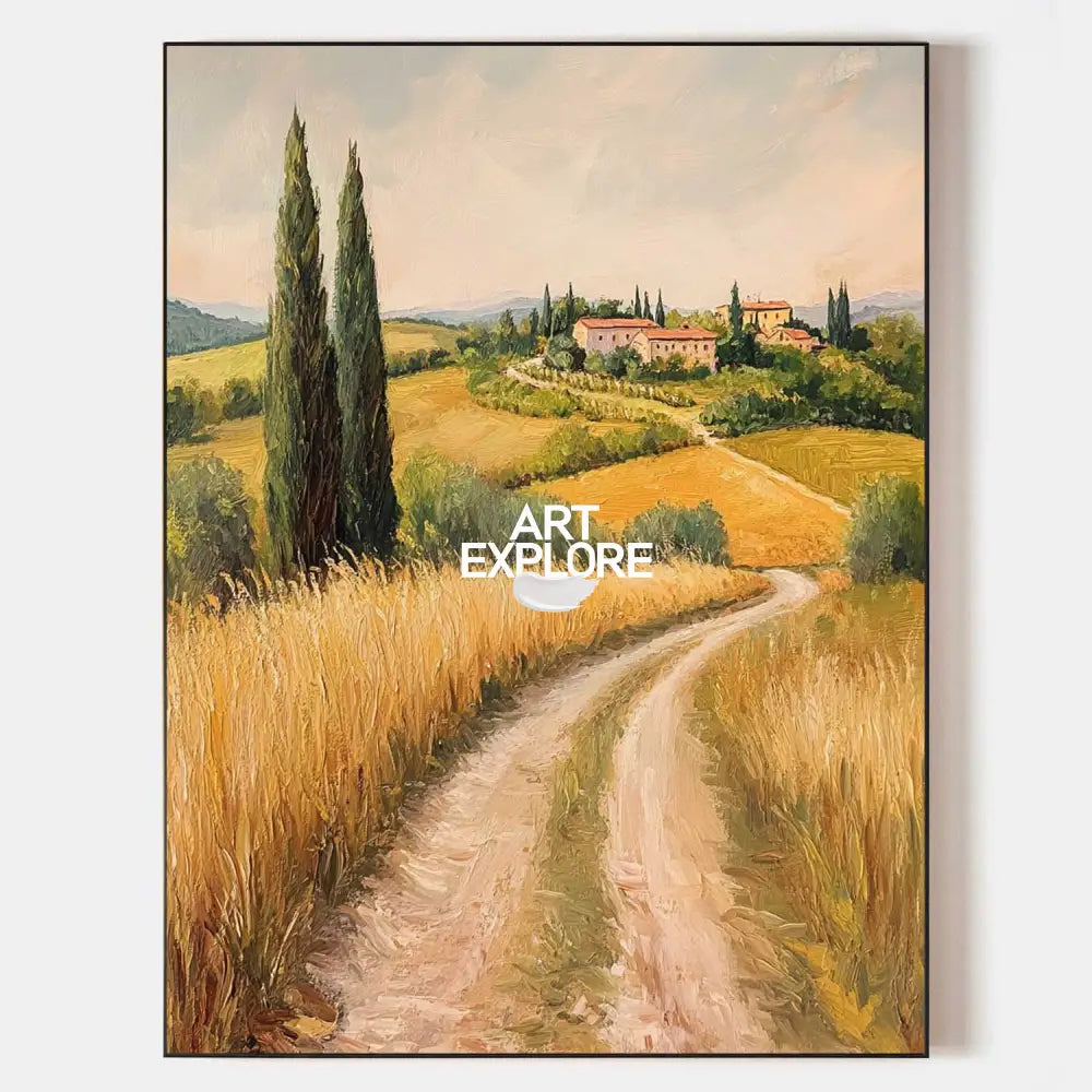 Modern Farmhouse Art Painting Large Landscape Painting Yellow Texture Countryside Wall Art for Sale