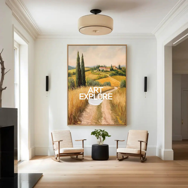 Modern Farmhouse Art Painting Large Landscape Painting Yellow Texture Countryside Wall Art for Sale