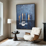 Modern Blue Textured Abstract Wall Art – Oversized Painting for Office, Lounge, or Hallway Decor
