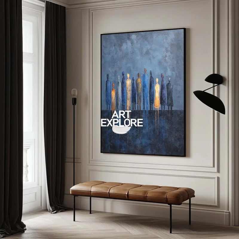 Oversized Textured Blue Abstract Painting – Modern Home Accent Wall Art for Stylish Open Spaces