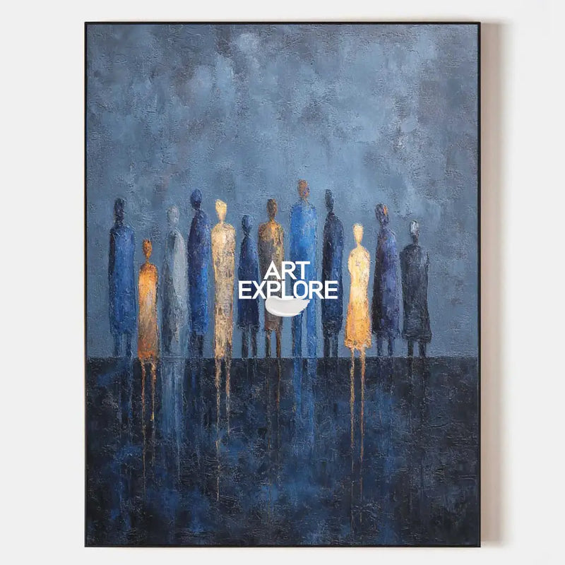 Large Blue Abstract Painting for Living Room – Minimalist Modern Wall Art with Rich Texture by ArtExplore