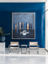 ArtExplore Blue People Silhouette Painting – Large Modern Abstract Art for Minimalist Home Interiors
