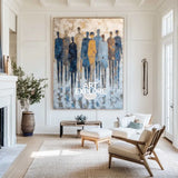 Oversized Blue & Beige Abstract Canvas – Modern Boho Wall Art for Interior Decor in Lounge, Office or Bedroom