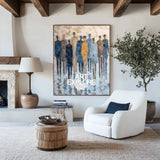 Minimal Blue Boho Art for Large Spaces – Textured Abstract Painting Ideal for Modern Home Wall Decoration