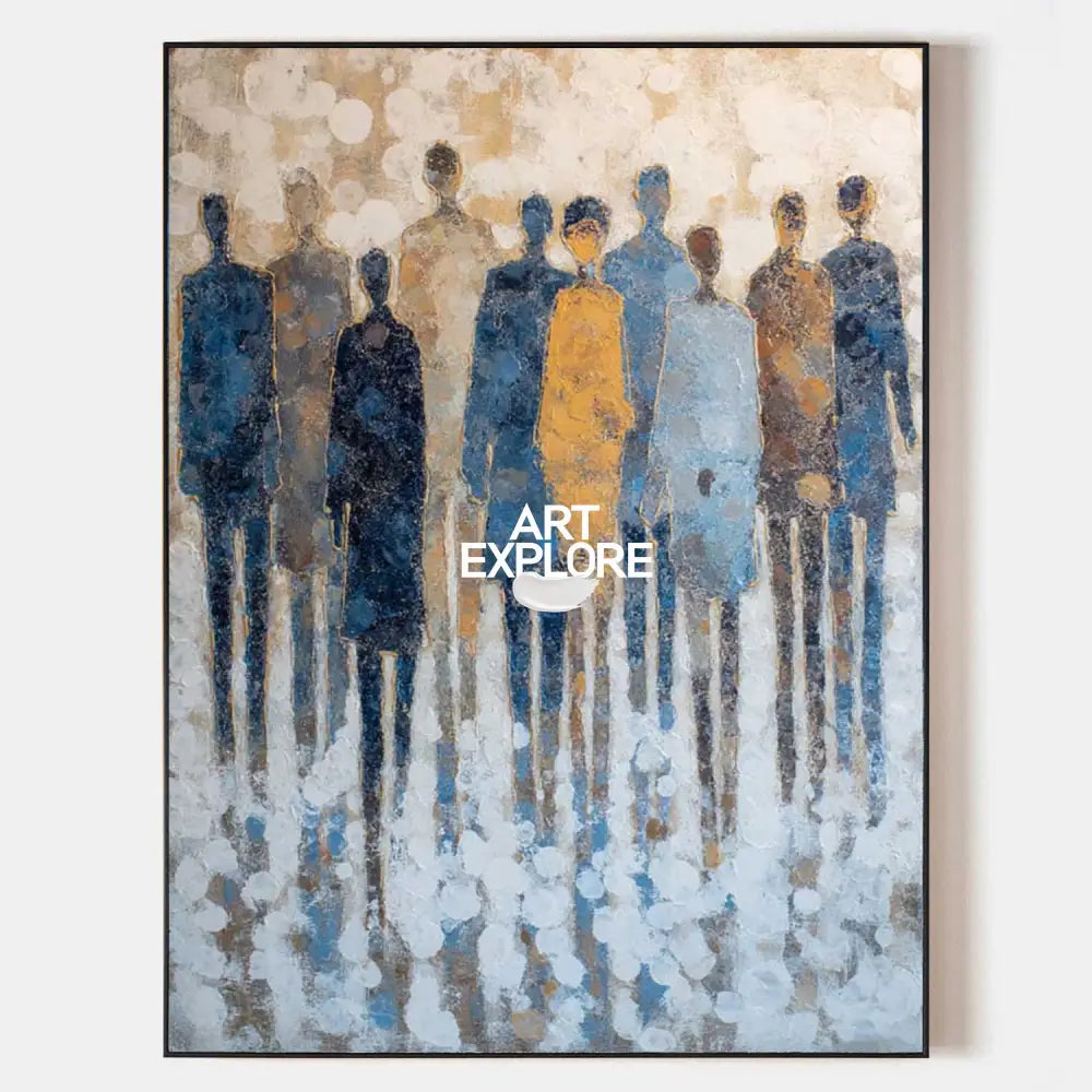 Large Blue & Beige Modern Boho Abstract Art – Rich Texture Canvas for Living Room, Lounge or Dining Wall Decor