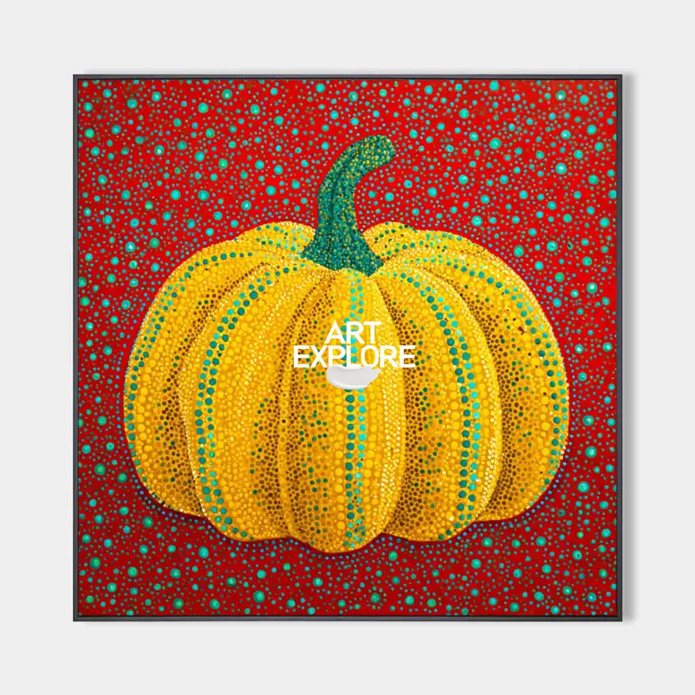 Modern Bold Color Pumpkin Wall Art Yayoi Kusama Painting, Large Pumpkin Painting for Living Room