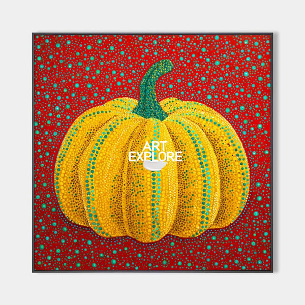 Modern Bold Color Pumpkin Wall Art Yayoi Kusama Painting, Large Pumpkin Painting for Living Room