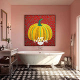 Modern Bold Color Pumpkin Wall Art Yayoi Kusama Painting, Large Pumpkin Painting for Bathroom