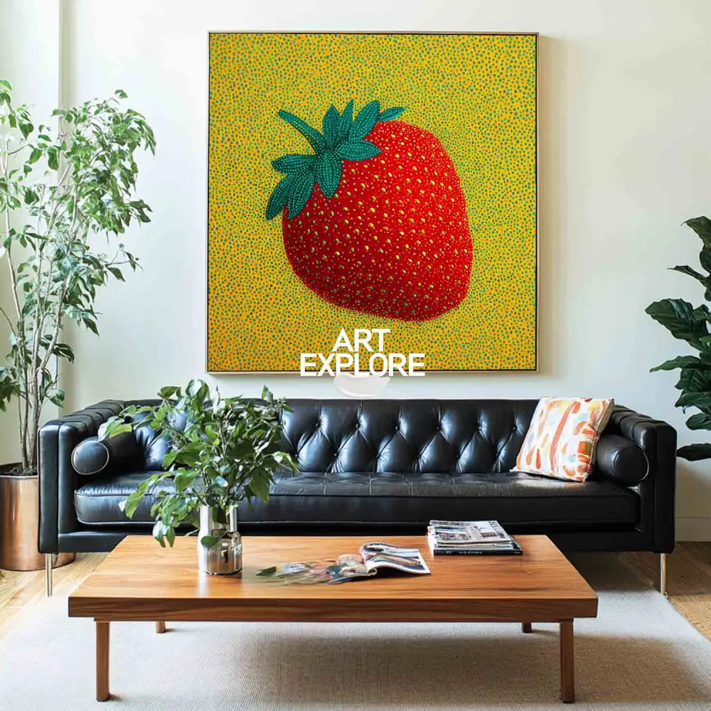 ArtExplore Modern Strawberry Painting – Large Handmade Pop Art Bold and Colorful Home Interiors for sale