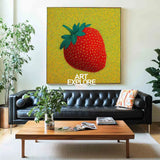 ArtExplore Modern Strawberry Painting – Large Handmade Pop Art Bold and Colorful Home Interiors for sale