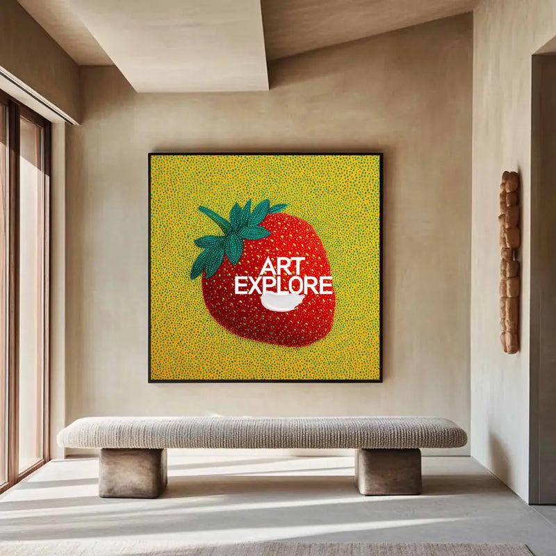 ArtExplore Modern Strawberry Painting – Large Handmade Pop Art Bold and Colorful Home Interiors for sale