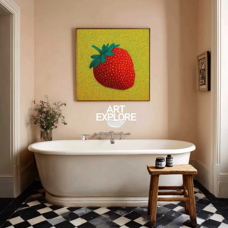 ArtExplore Modern Strawberry Painting – Large Handmade Pop Art Bold and Colorful Home Interiors for sale