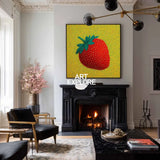 ArtExplore Modern Strawberry Painting – Large Handmade Pop Art Bold and Colorful Home Interiors for sale
