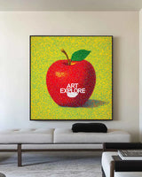 ArtExplore Modern Apple Painting – Bold Handmade Wall Art for Large Living Spaces, Vibrant Red and Yellow Pop Art