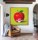 ArtExplore Modern Apple Painting – Bold Handmade Wall Art for Large Living Spaces, Vibrant Red and Yellow Pop Art