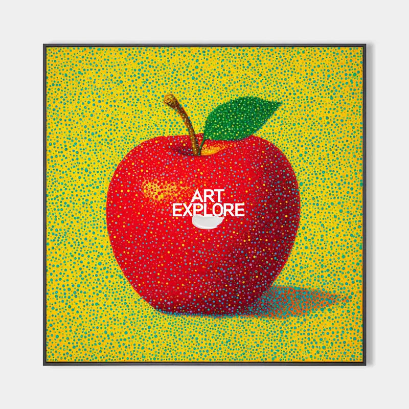 ArtExplore Modern Apple Painting – Bold Handmade Wall Art for Large Living Spaces, Vibrant Red and Yellow Pop Art