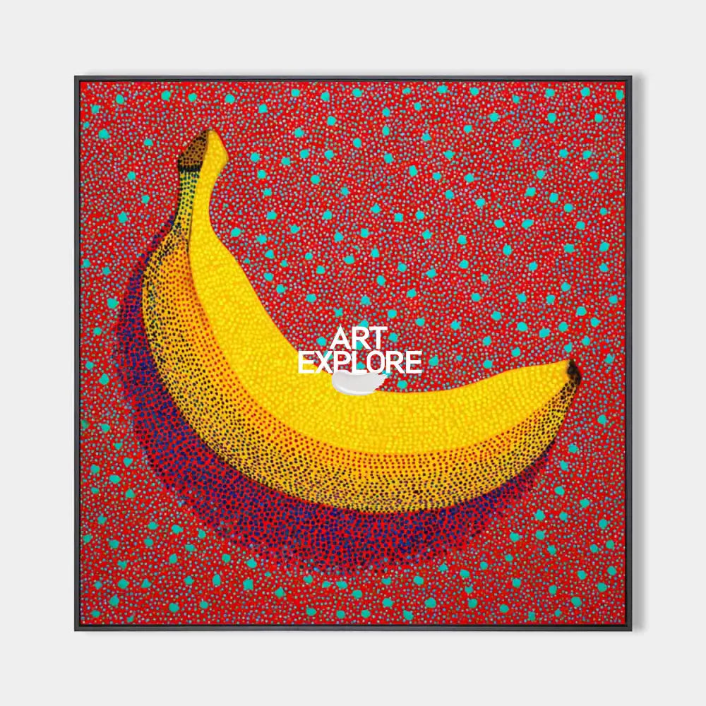 ArtExplore Pop Art Banana Painting – Bold Handmade Yayoi Kusama Wall Art Large Living Room Wall Art