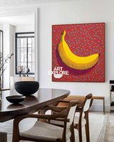 ArtExplore Pop Art Banana Painting – Bold Handmade Yayoi Kusama Wall Art Large Dining Room Wall Art