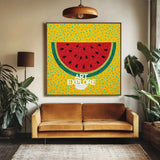 Modern Pop Art Watermelon Painting Handmade Fruit Wall Art Bright Yellow Red Artwork for Door Way