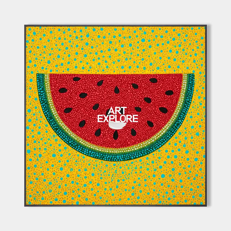 Modern Pop Art Watermelon Painting Handmade Fruit Wall Art Bright Yellow Red Artwork for Living Room
