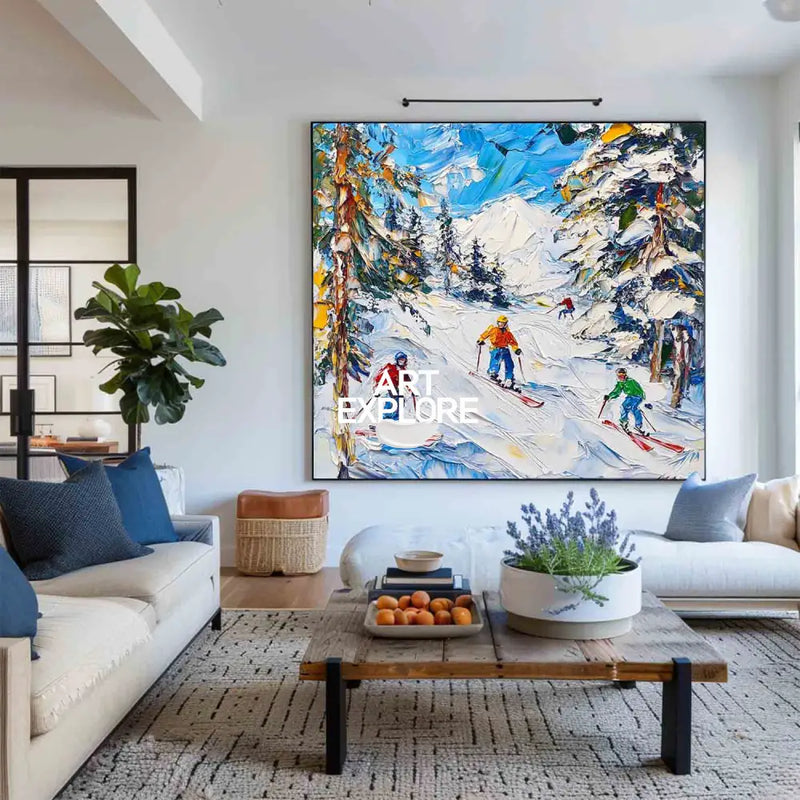 Skiing Canvas Painting Large Mountain Skiing Wall Art Modern Snow Art Large Painting For Livingroom