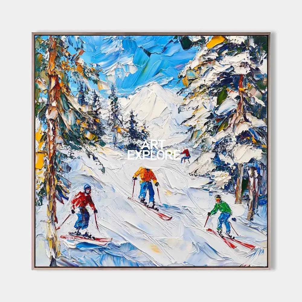 Skiing Canvas Painting Large Mountain Skiing Wall Art Modern Winter Art Large Painting For Livingroom