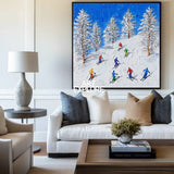Skiing Canvas Painting Winter Wall Art Modern Snow Wall Art Framed White Painting For Livingroom