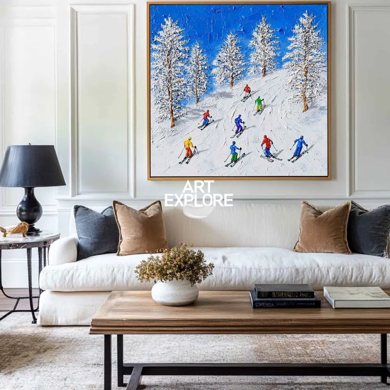 Skiing Canvas Painting Snowboarding Wall Art Modern Snow Wall Art Framed Painting For Livingroom