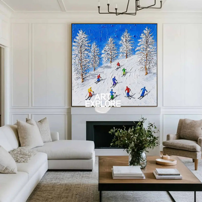 Skiing Canvas Painting Snowboarding Wall Art Modern Snow Wall Art Framed Painting For Livingroom