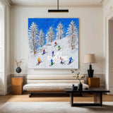 Skiing Canvas Painting Winter Wall Art Modern Snow Wall Art Framed White Painting For Livingroom