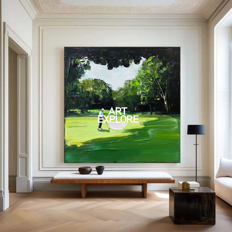 Green Textured Fine Art for Golf Lovers Sport Painting Rich Texture Golf Wall Art For Sale