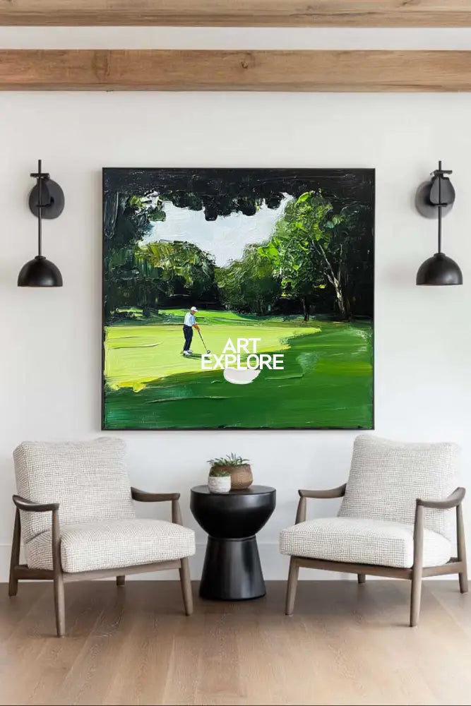 Green Textured Fine Art for Golf Lovers Sport Painting Rich Texture Golf Wall Art For Sale