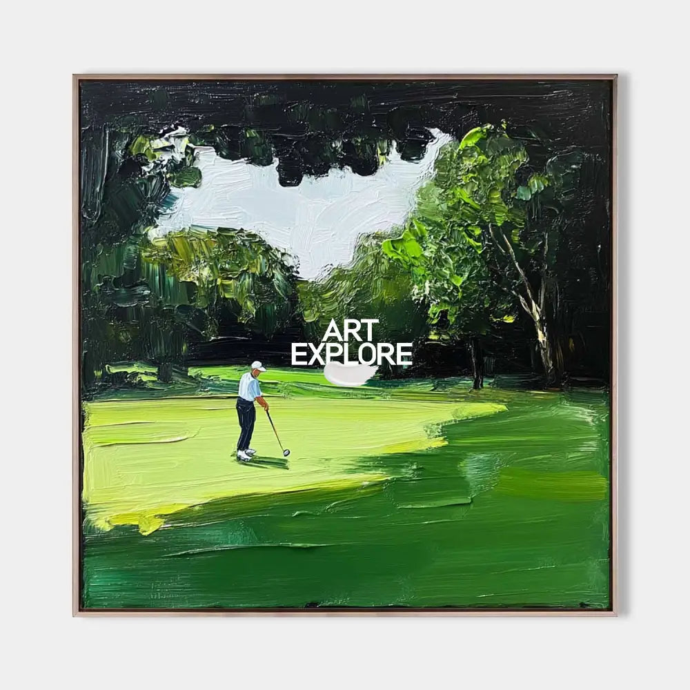 Green Textured Fine Art for Golf Lovers Sport Painting Rich Texture Golf Wall Art For Sale