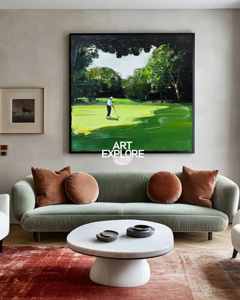 Green Textured Fine Art for Golf Lovers Sport Painting Rich Texture Golf Wall Art For Sale
