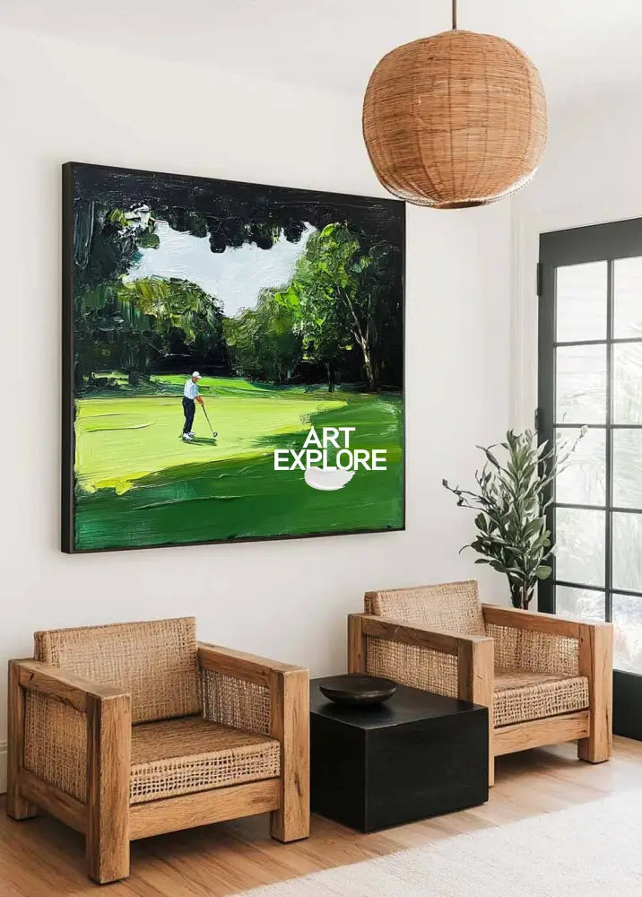 Green Textured Fine Art for Golf Lovers Sport Painting Rich Texture Golf Wall Art For Sale