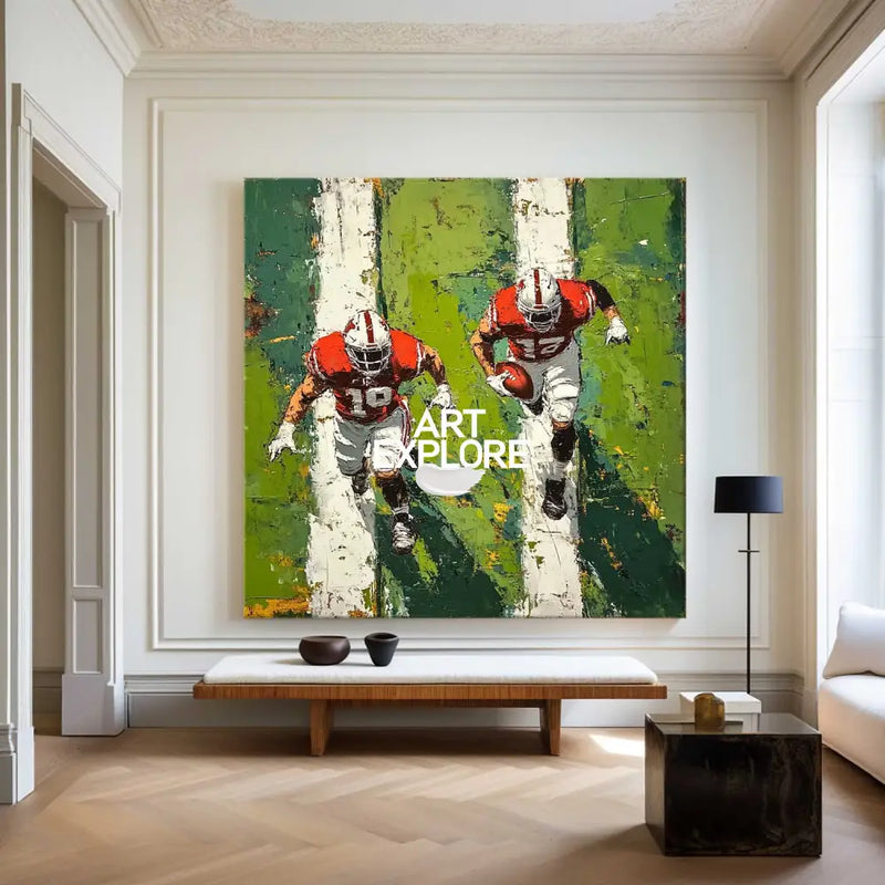 Football Game Texture Painting Green Textured Fine Art for Football Lovers Sport Painting For Sale