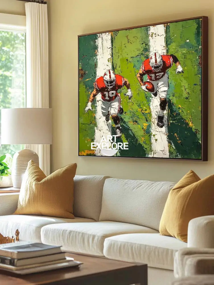 Football Game Texture Painting Green Textured Fine Art for Football Lovers Sport Painting For Sale